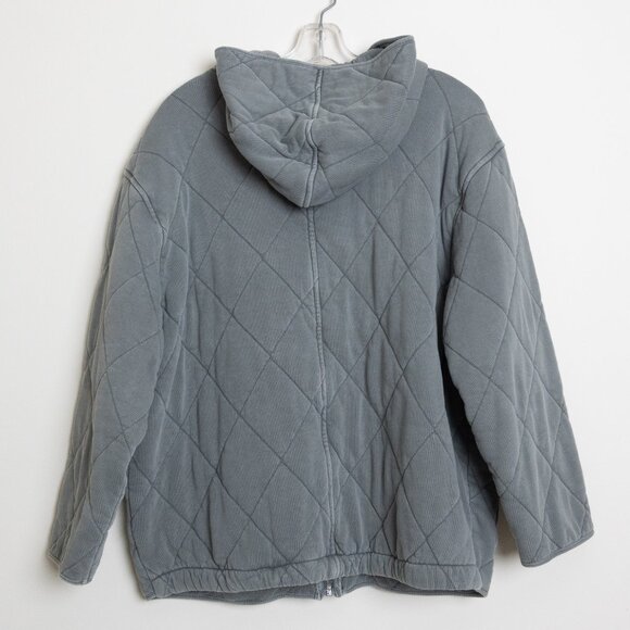 Urban Outfitters Freja Quilted Hooded Jacket Gray Winter Oversized Small - Picture 3 of 14